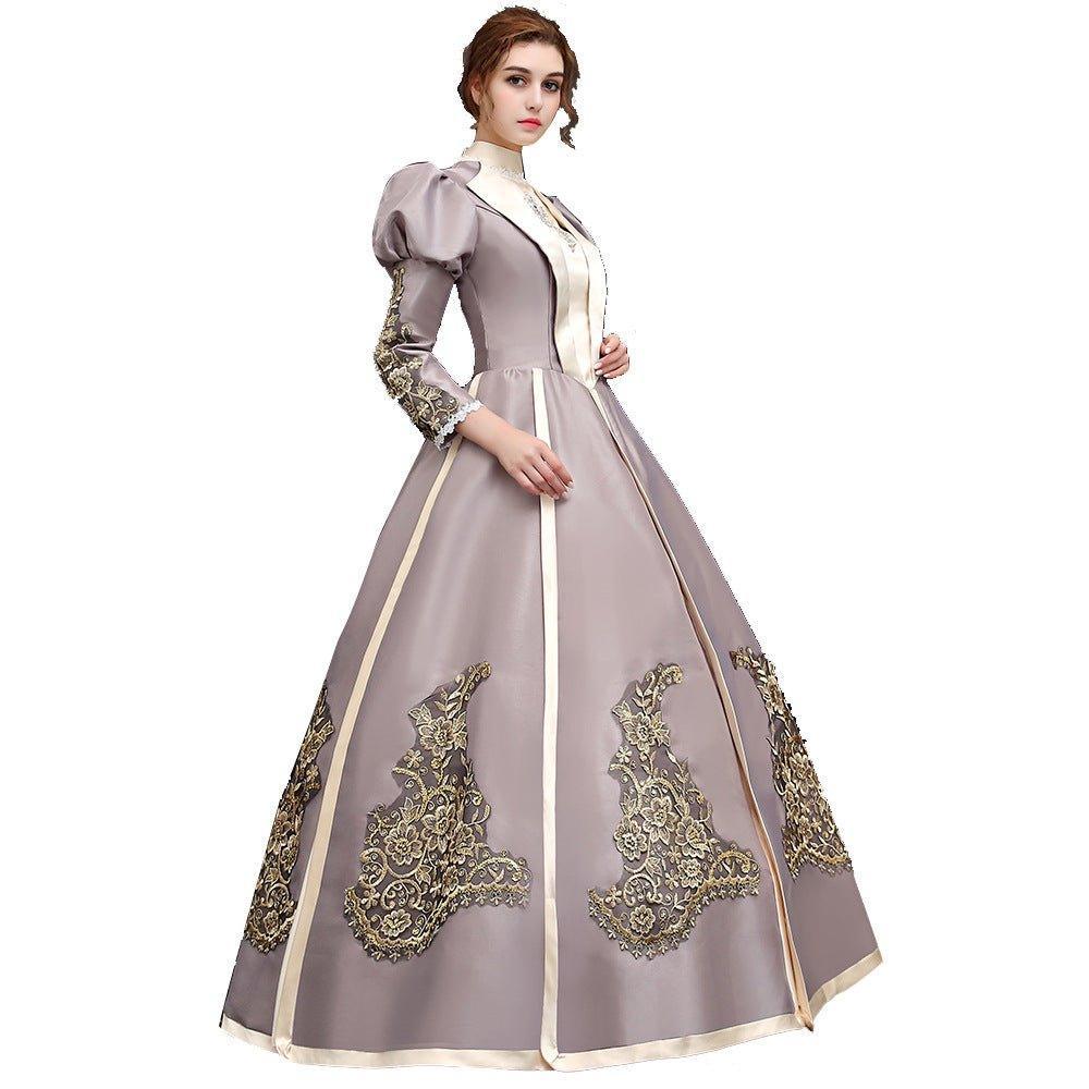 Champagne Amethyst Gown: Victorian - Style Court Dress for Royal Events - Coscosmos