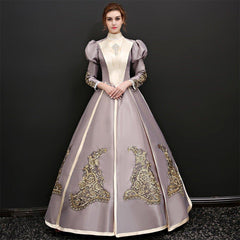 Champagne Amethyst Gown: Victorian - Style Court Dress for Royal Events - Coscosmos