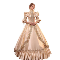 Champagne Court Elegance - High - Neck European Noble Gown for Royal Events - Coscosmos