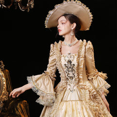 Champagne Elegance Dress: New Vintage European Court Costume for Theatrical Events - Coscosmos