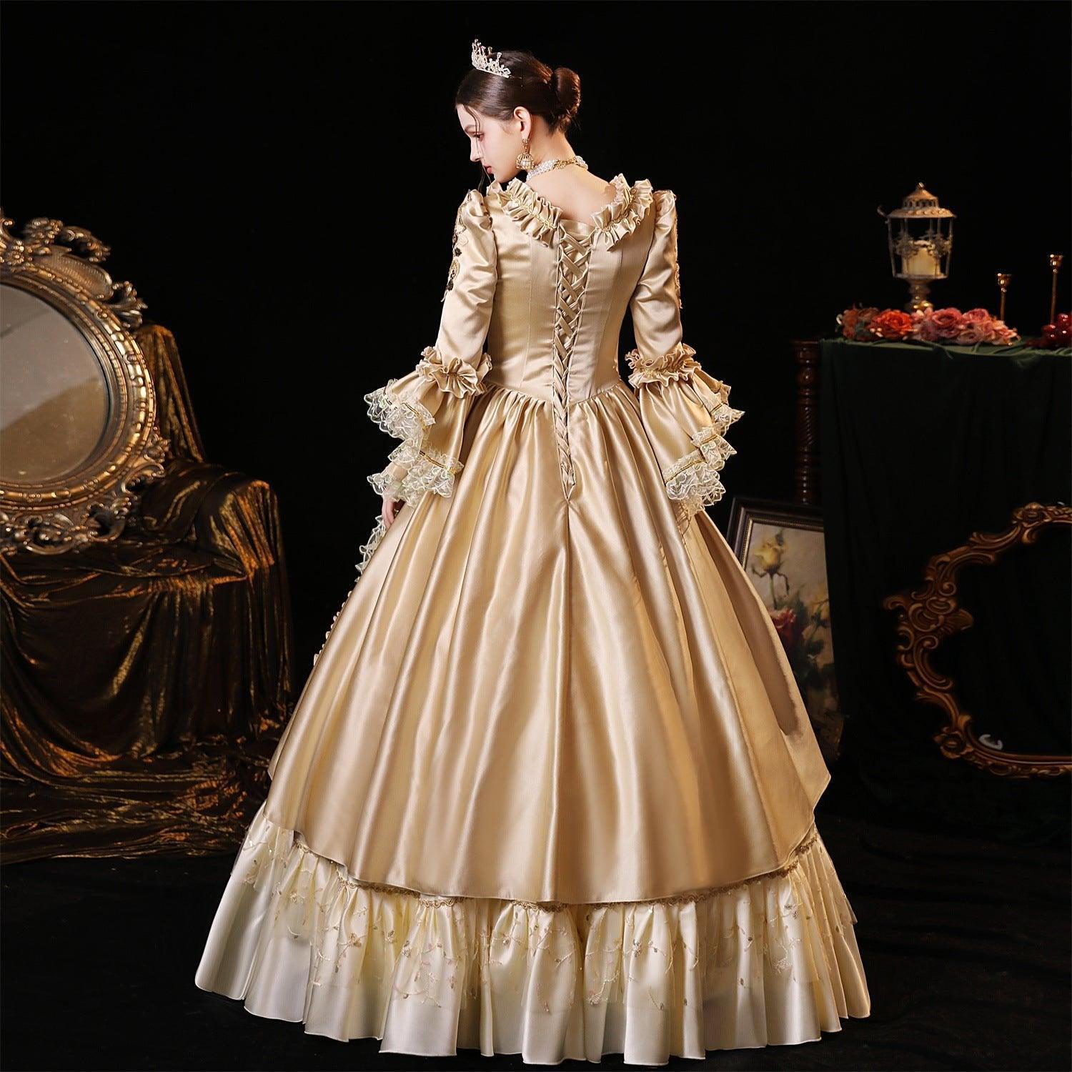 Champagne Elegance Dress: New Vintage European Court Costume for Theatrical Events - Coscosmos