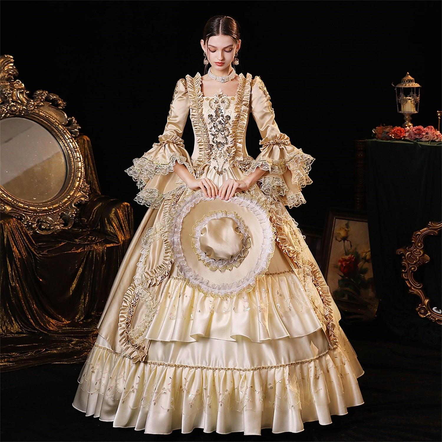 Champagne Elegance Dress: New Vintage European Court Costume for Theatrical Events - Coscosmos