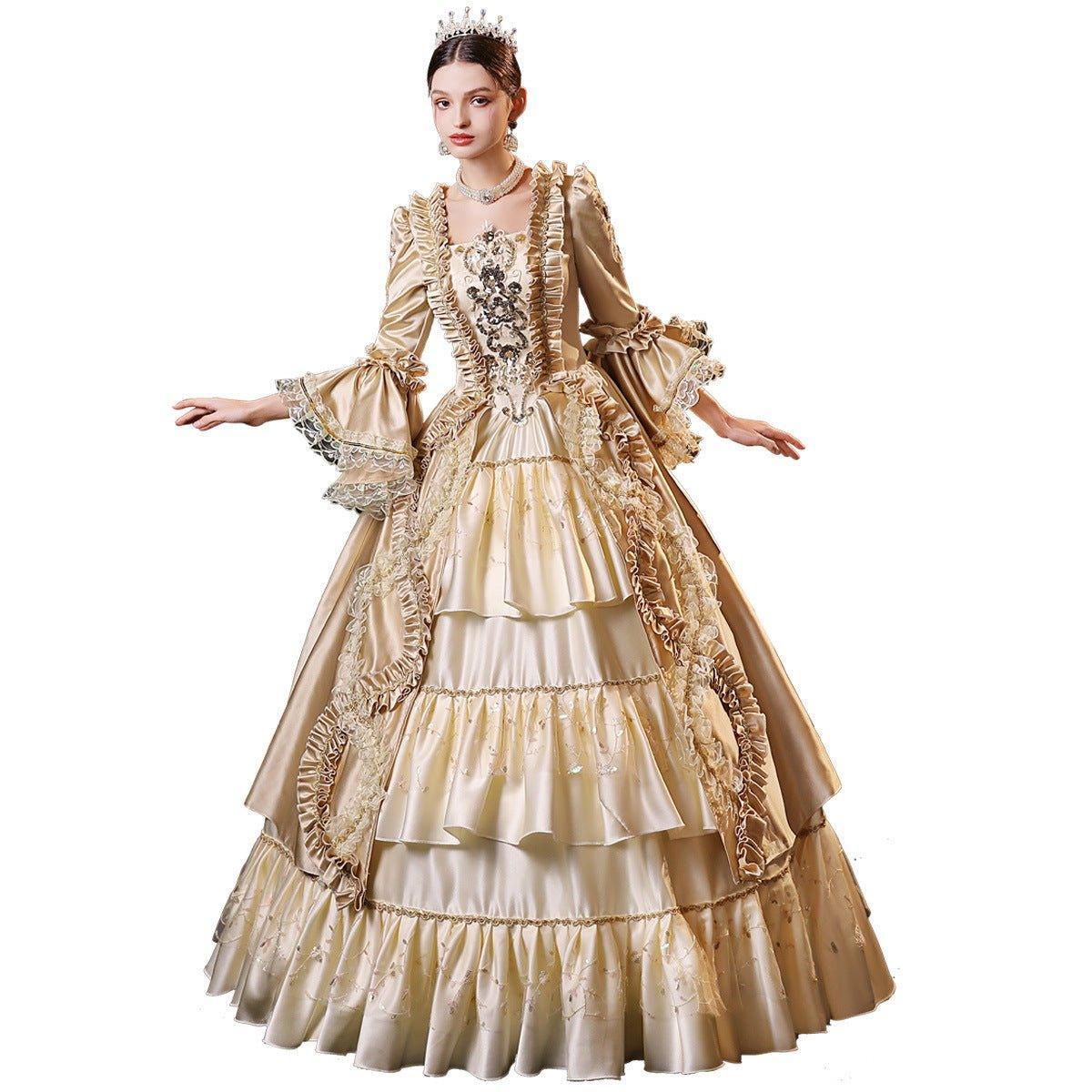 Champagne Elegance Dress: New Vintage European Court Costume for Theatrical Events - Coscosmos