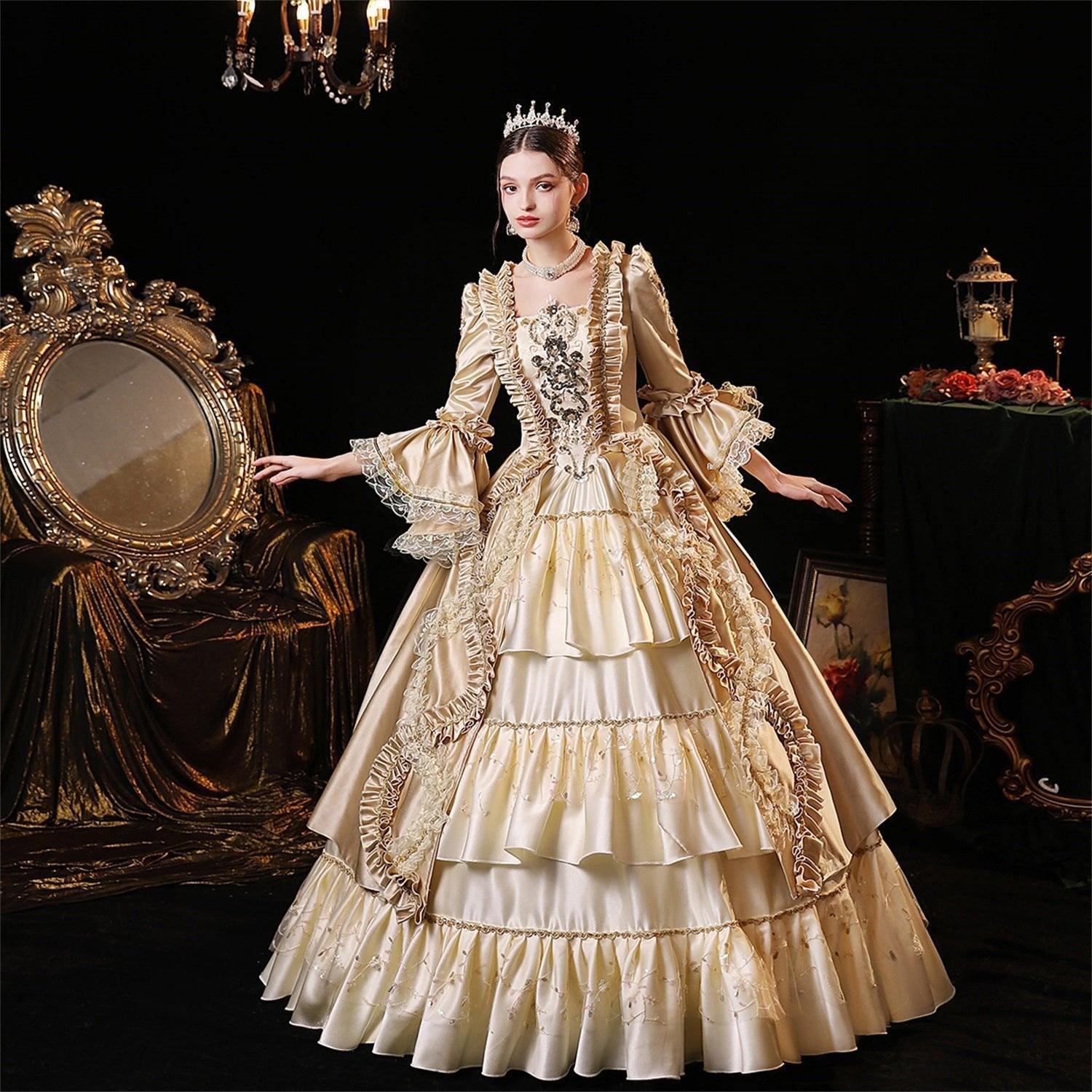 Champagne Elegance Dress: New Vintage European Court Costume for Theatrical Events - Coscosmos