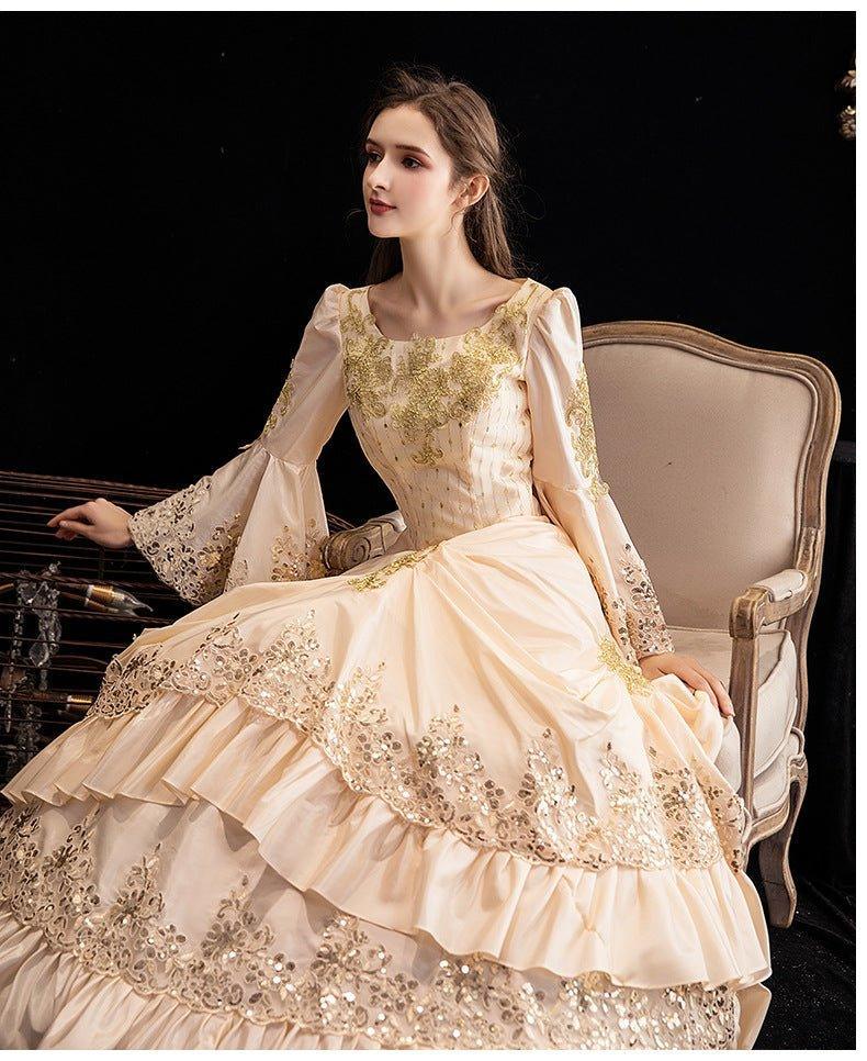 Champagne Elegance - European Court Gown for Enchanted Events - Coscosmos