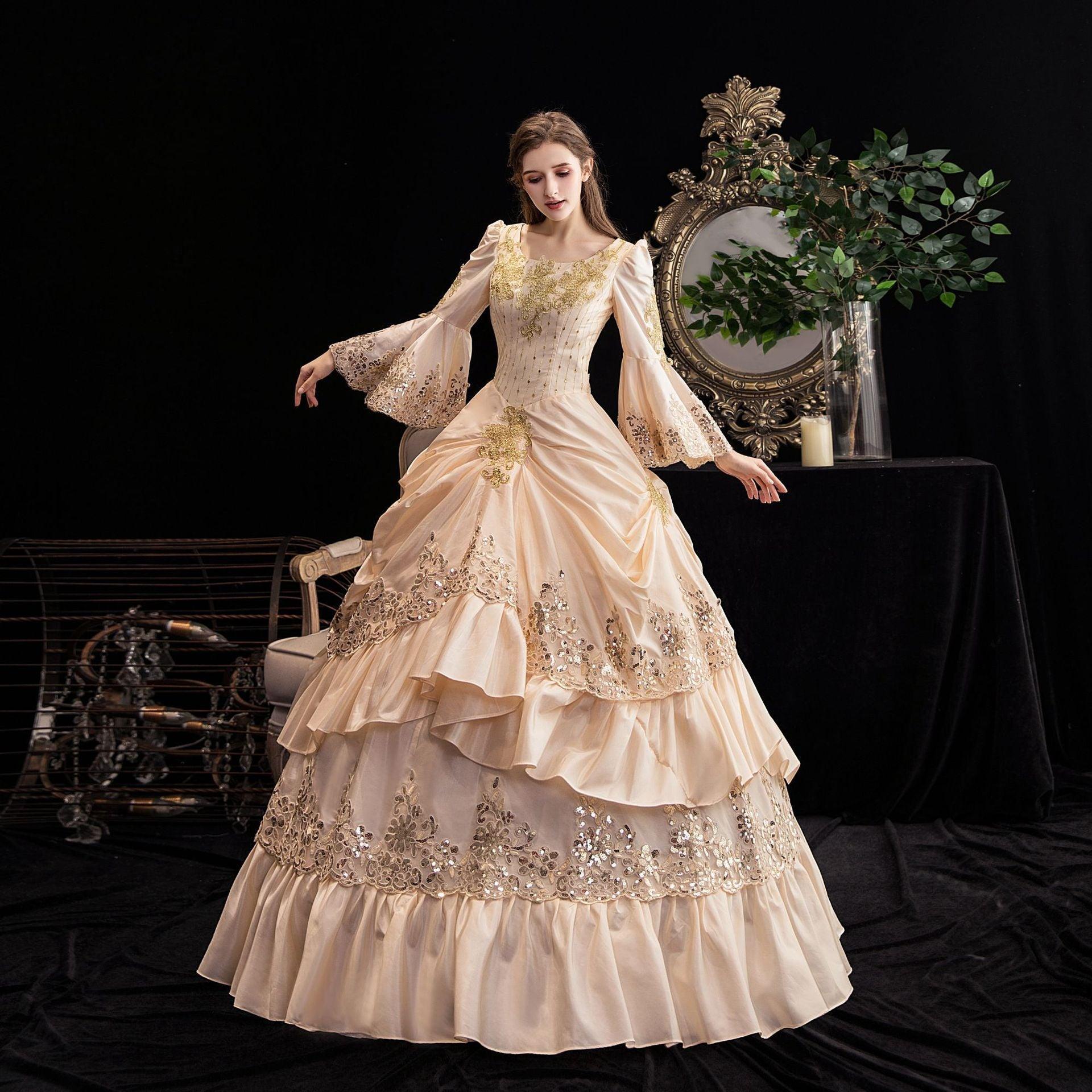 Champagne Elegance - European Court Gown for Enchanted Events - Coscosmos