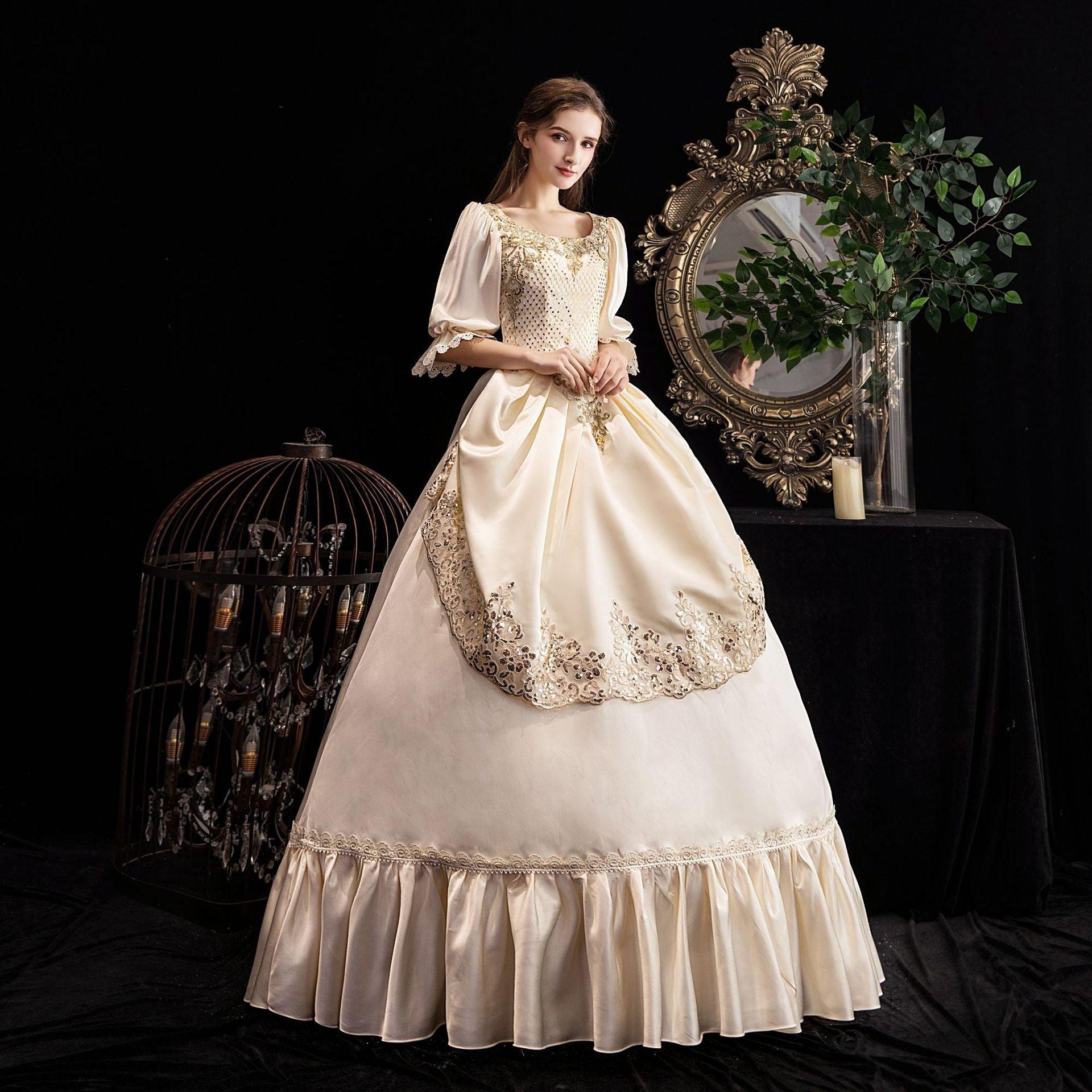 Champagne Elegance Gown: European Court Dress for Banquets and Galas - Coscosmos