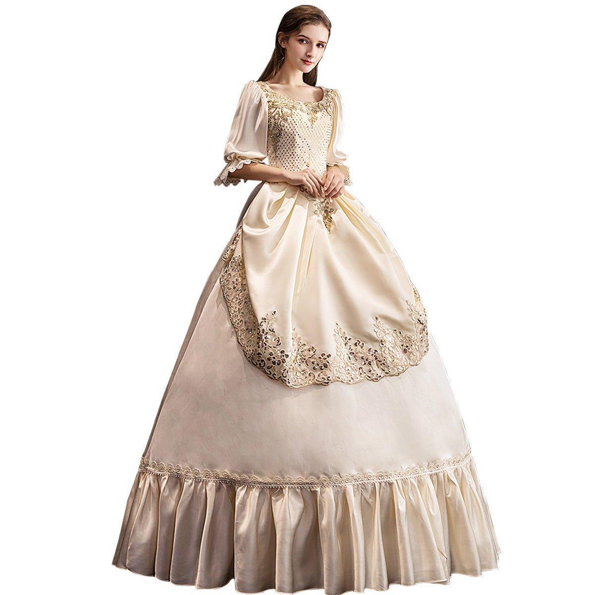 Champagne Elegance Gown: European Court Dress for Banquets and Galas - Coscosmos