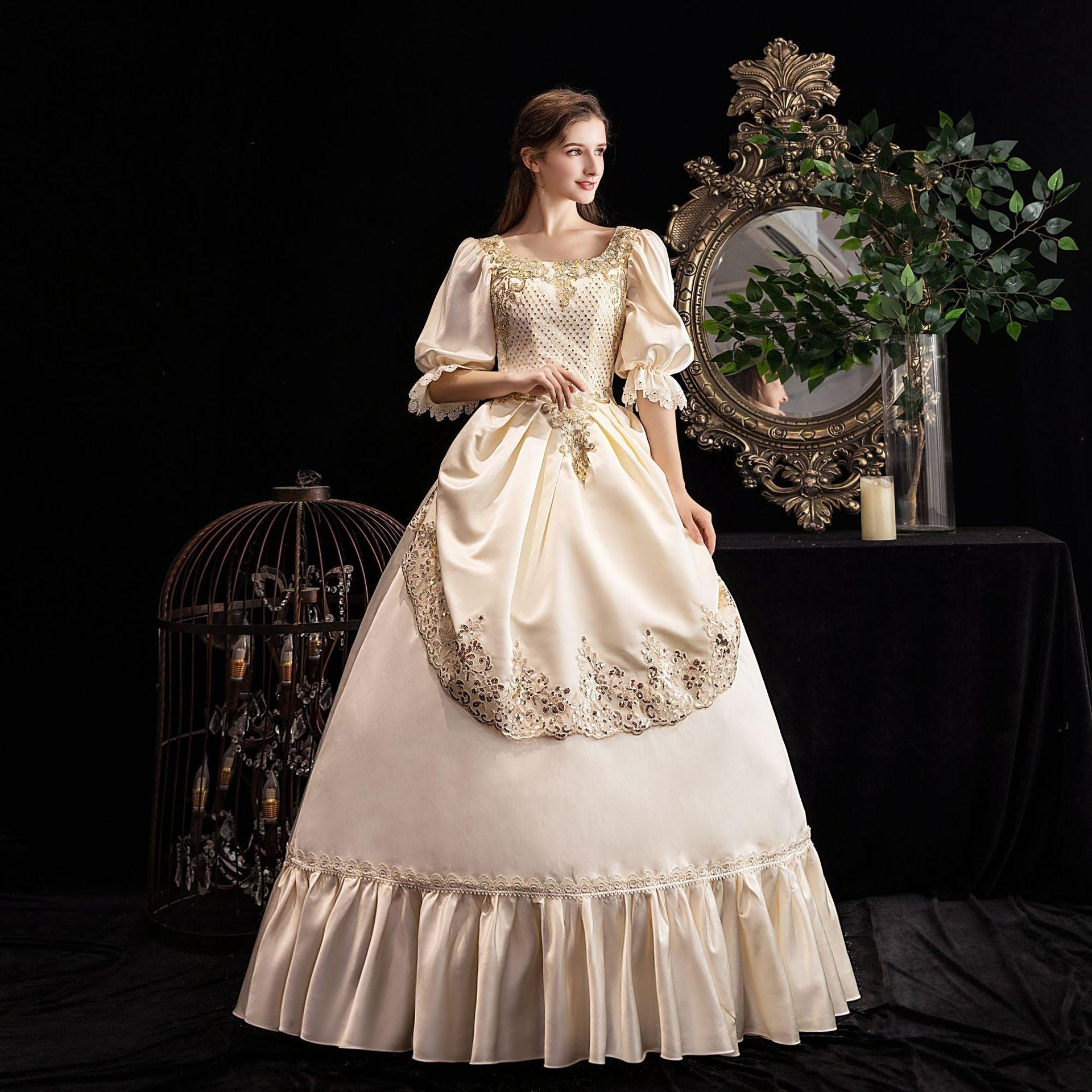 Champagne Elegance Gown: European Court Dress for Banquets and Galas - Coscosmos