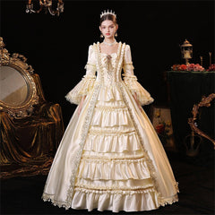 Champagne Elegance Gown: Vintage Sisi - Inspired Court Dress for Theatrical Events - Coscosmos