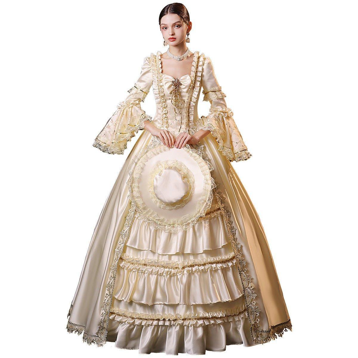 Champagne Elegance Gown: Vintage Sisi - Inspired Court Dress for Theatrical Events - Coscosmos