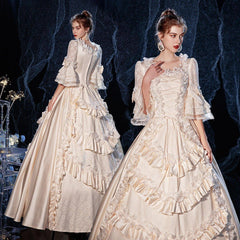 Champagne Rococo Elegance - French Court Gown for Grand Soirees - Coscosmos