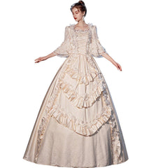 Champagne Rococo Elegance - French Court Gown for Grand Soirees - Coscosmos