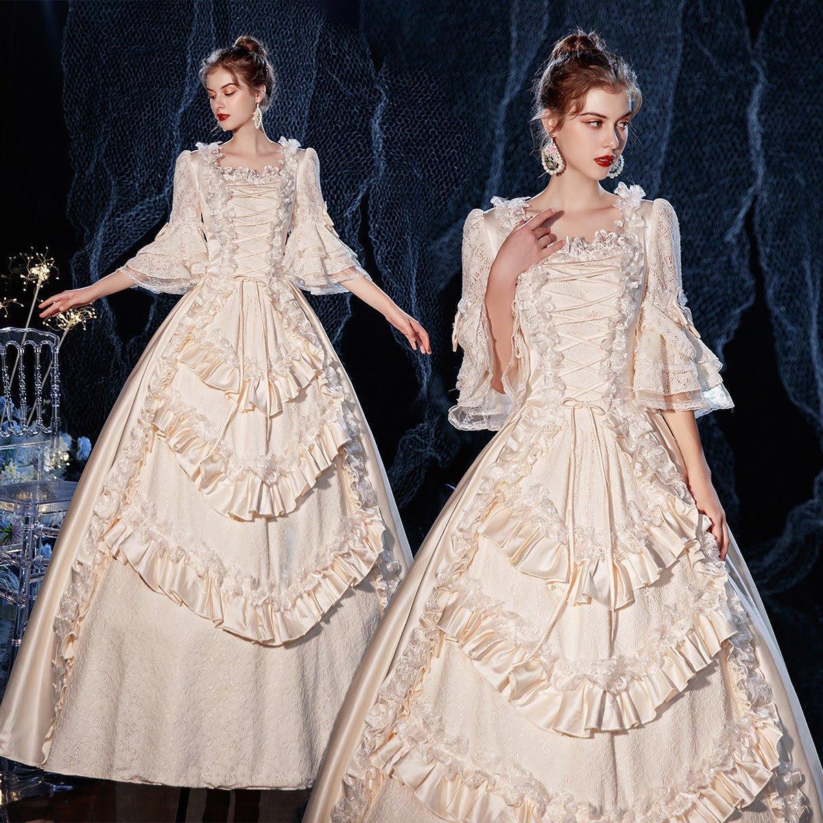 Champagne Rococo Elegance - French Court Gown for Grand Soirees - Coscosmos