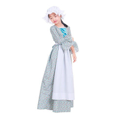 Child Victorian Pioneer Pilgrim Wench Rural Floral Prairie Dress Kids Countryside Colonial Dress Lolita Dress - Coscosmos