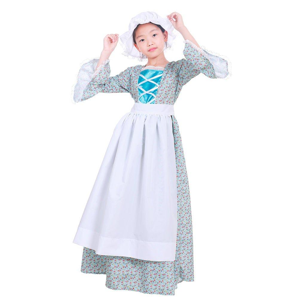 Child Victorian Pioneer Pilgrim Wench Rural Floral Prairie Dress Kids Countryside Colonial Dress Lolita Dress - Coscosmos