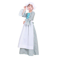 Child Victorian Pioneer Pilgrim Wench Rural Floral Prairie Dress Kids Countryside Colonial Dress Lolita Dress - Coscosmos