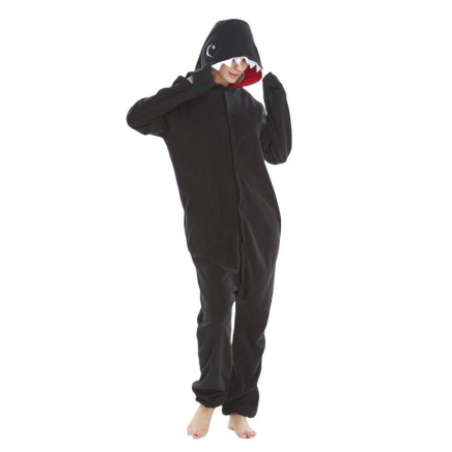 Christmas Black Shark Couple Fleece Onesie Pajamas for Adults - Coscosmos