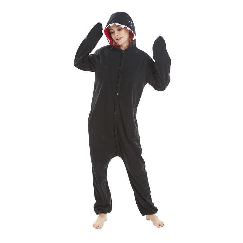 Christmas Black Shark Couple Fleece Onesie Pajamas for Adults - Coscosmos