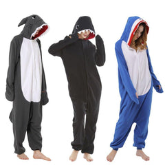 Christmas Black Shark Couple Fleece Onesie Pajamas for Adults - Coscosmos