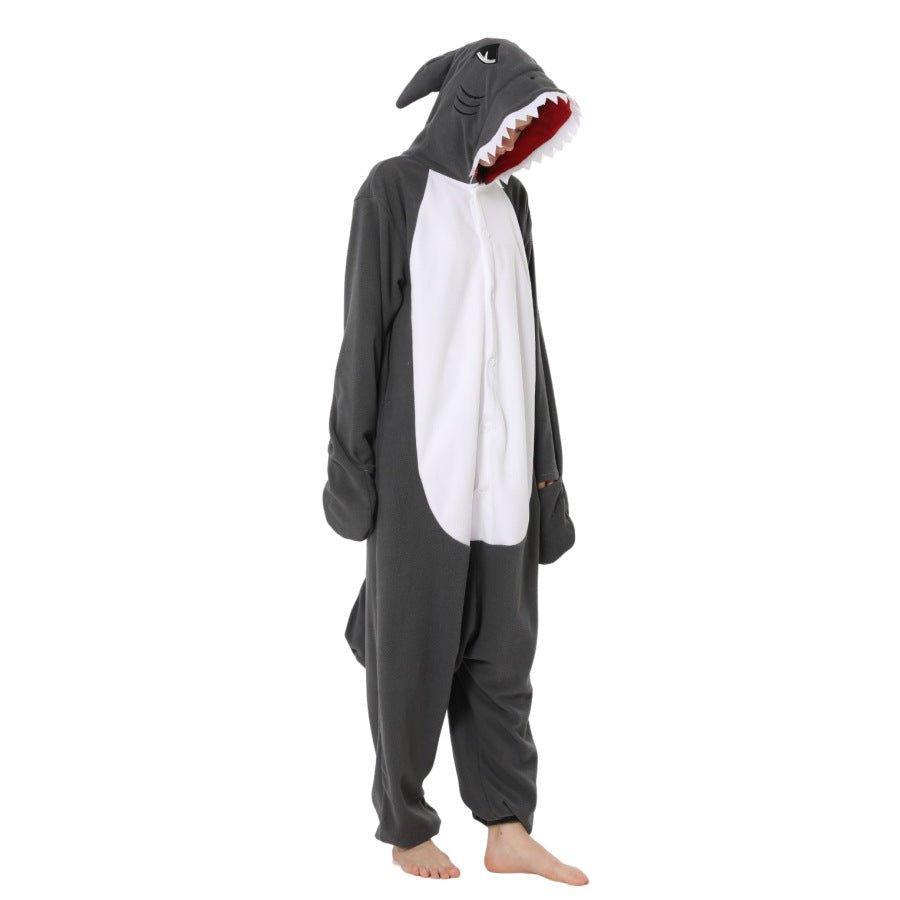 Christmas Black Shark Couple Fleece Onesie Pajamas for Adults - Coscosmos