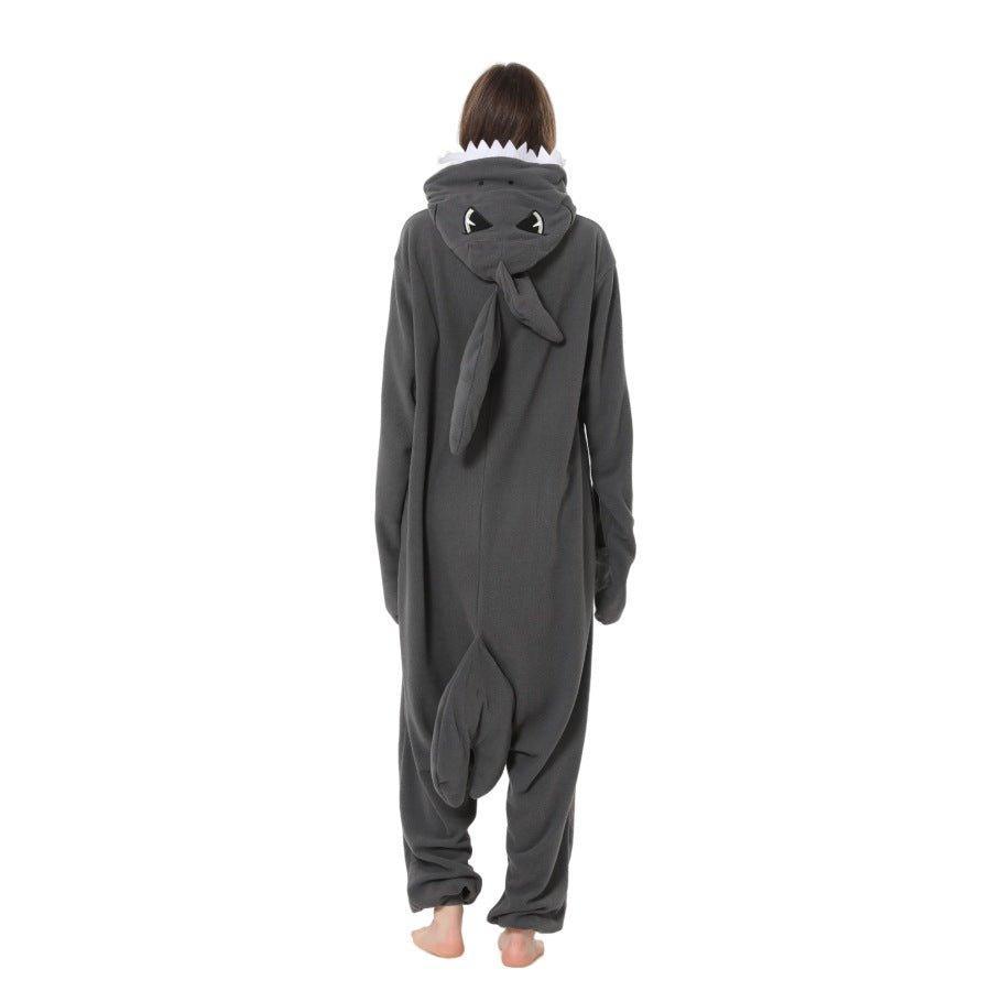 Christmas Black Shark Couple Fleece Onesie Pajamas for Adults - Coscosmos