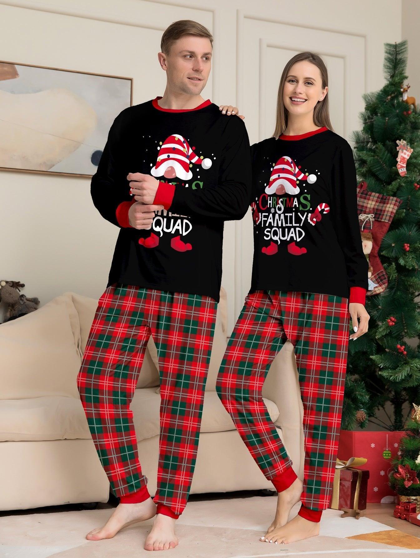 Christmas Cake Hat Letter Plaid Long Sleeve Two - Piece Family Matching Pajamas Set | Christmas Family Outfits - Coscosmos