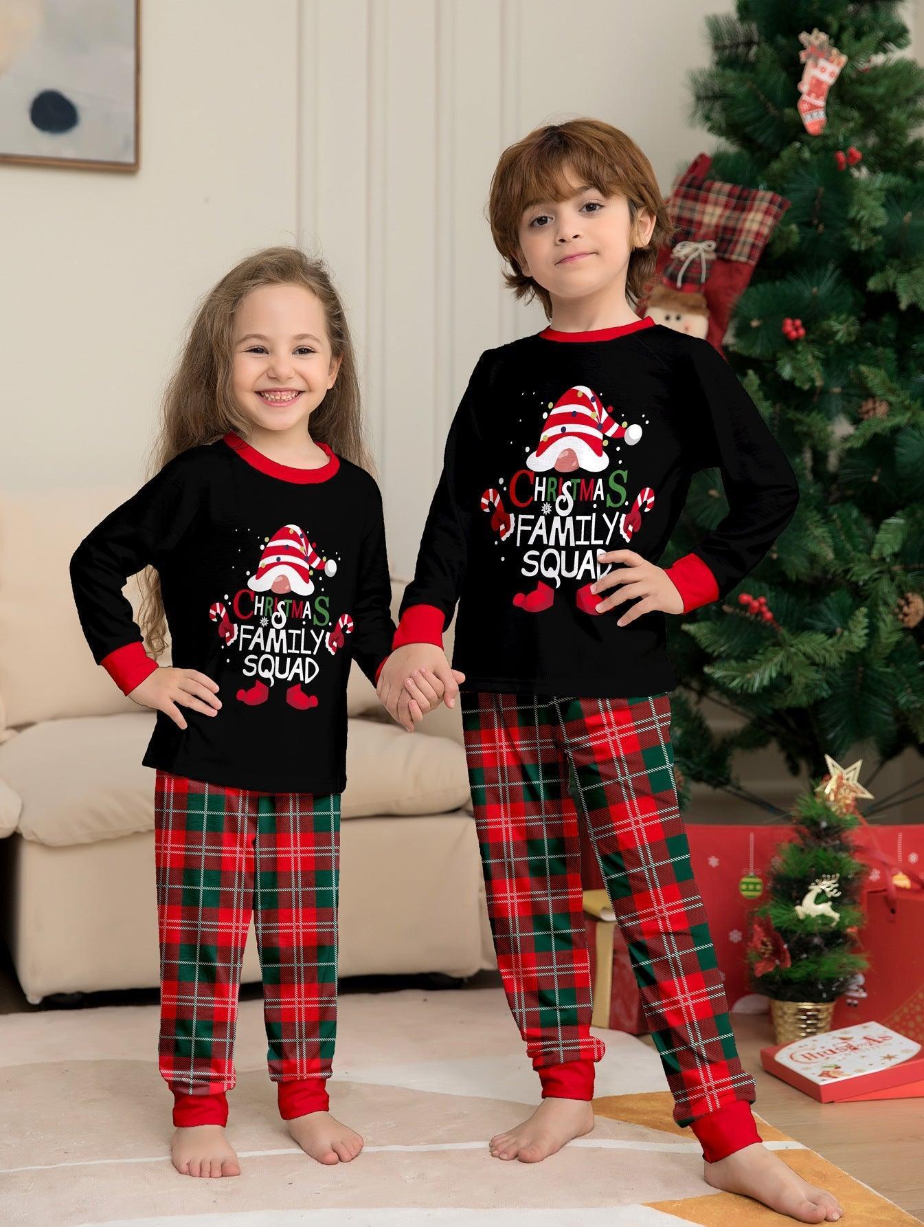 Christmas Cake Hat Letter Plaid Long Sleeve Two - Piece Family Matching Pajamas Set | Christmas Family Outfits - Coscosmos