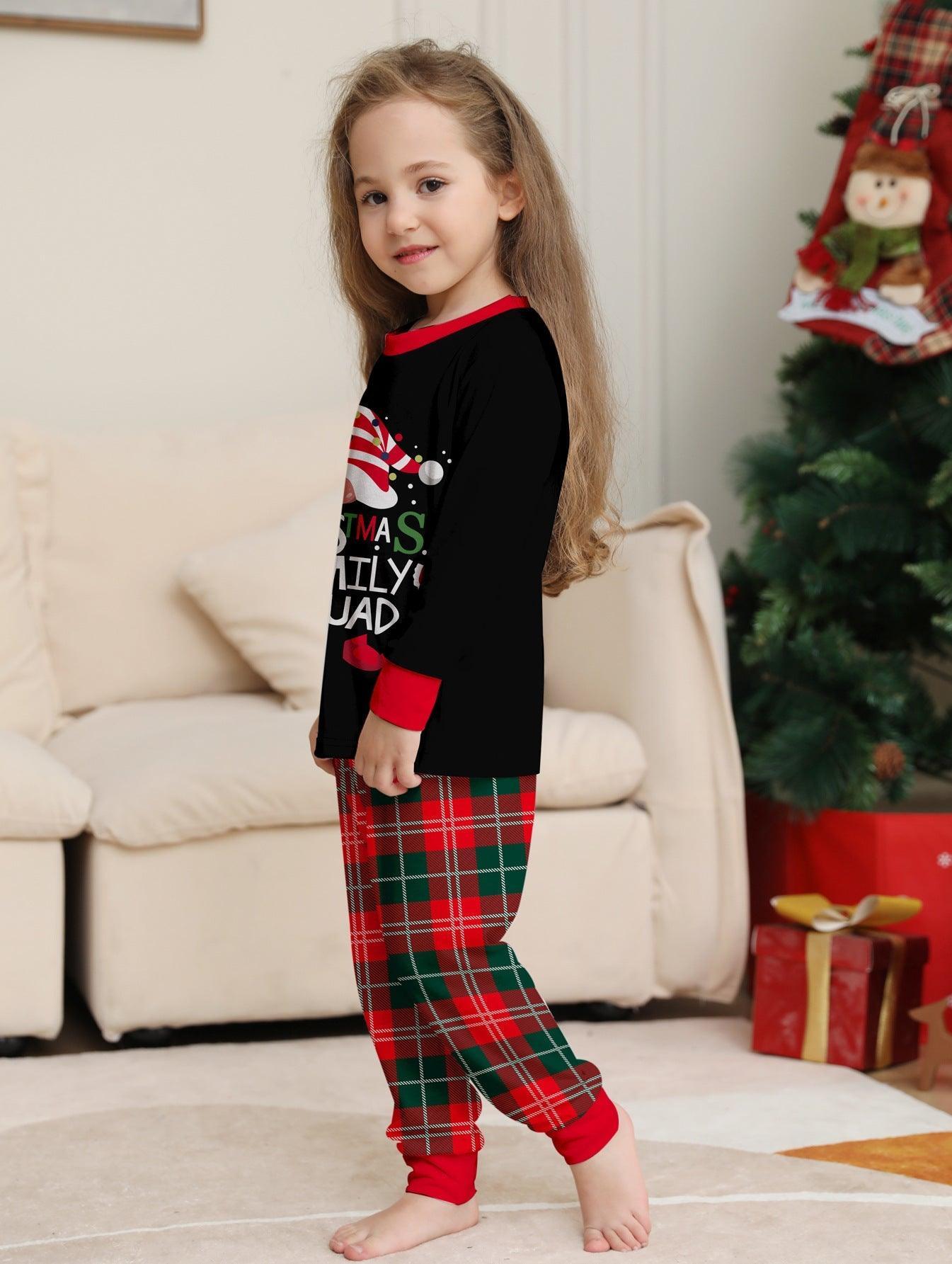 Christmas Cake Hat Letter Plaid Long Sleeve Two - Piece Family Matching Pajamas Set | Christmas Family Outfits - Coscosmos