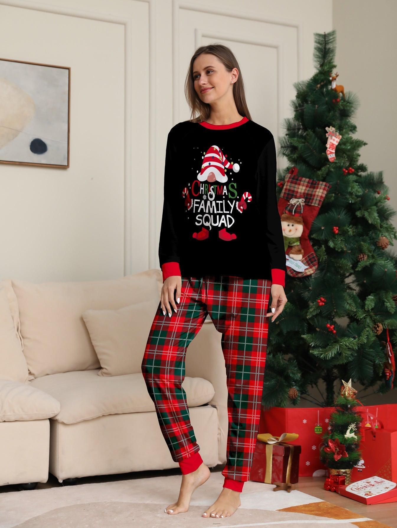 Christmas Cake Hat Letter Plaid Long Sleeve Two - Piece Family Matching Pajamas Set | Christmas Family Outfits - Coscosmos