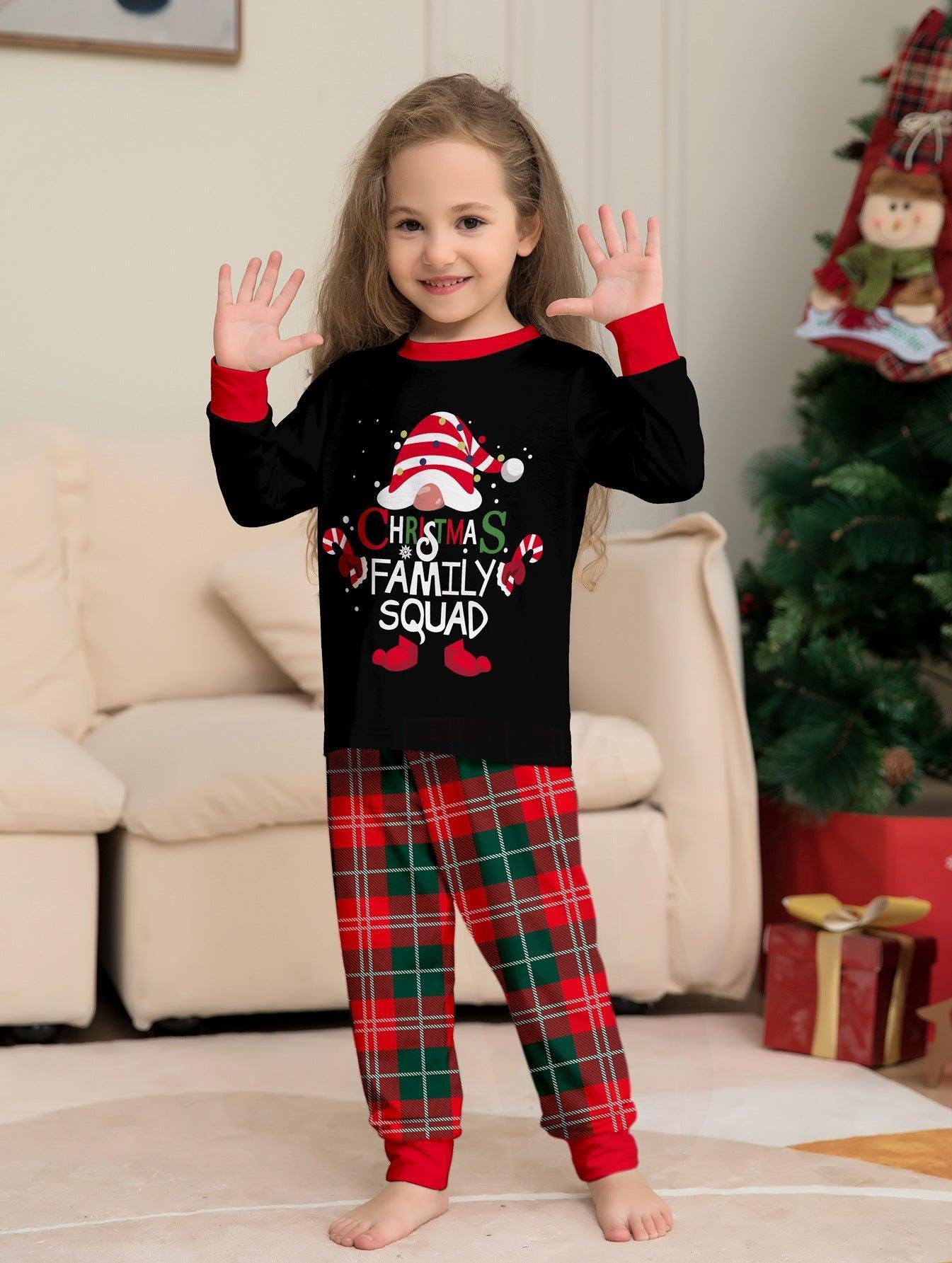 Christmas Cake Hat Letter Plaid Long Sleeve Two - Piece Family Matching Pajamas Set | Christmas Family Outfits - Coscosmos