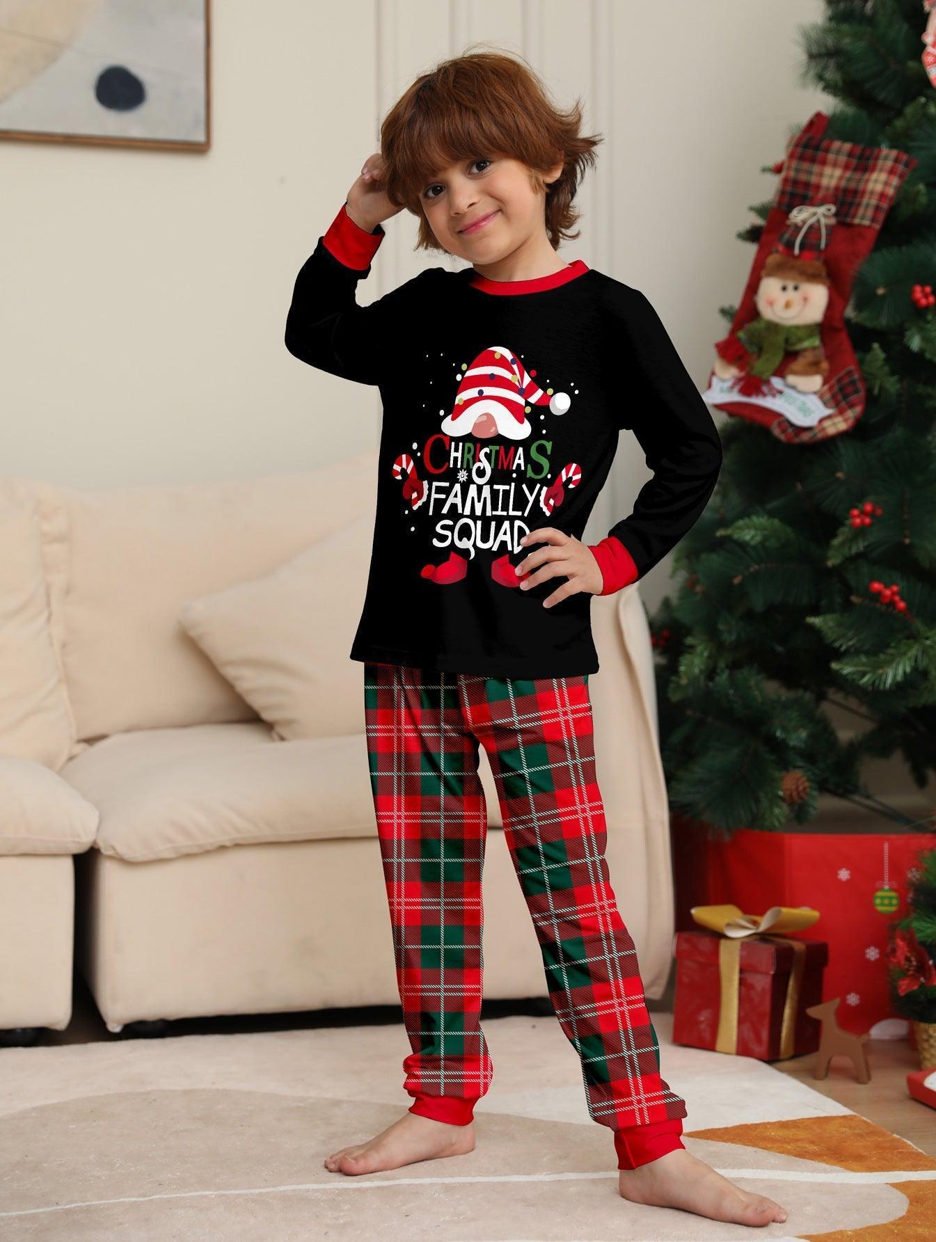 Christmas Cake Hat Letter Plaid Long Sleeve Two - Piece Family Matching Pajamas Set | Christmas Family Outfits - Coscosmos