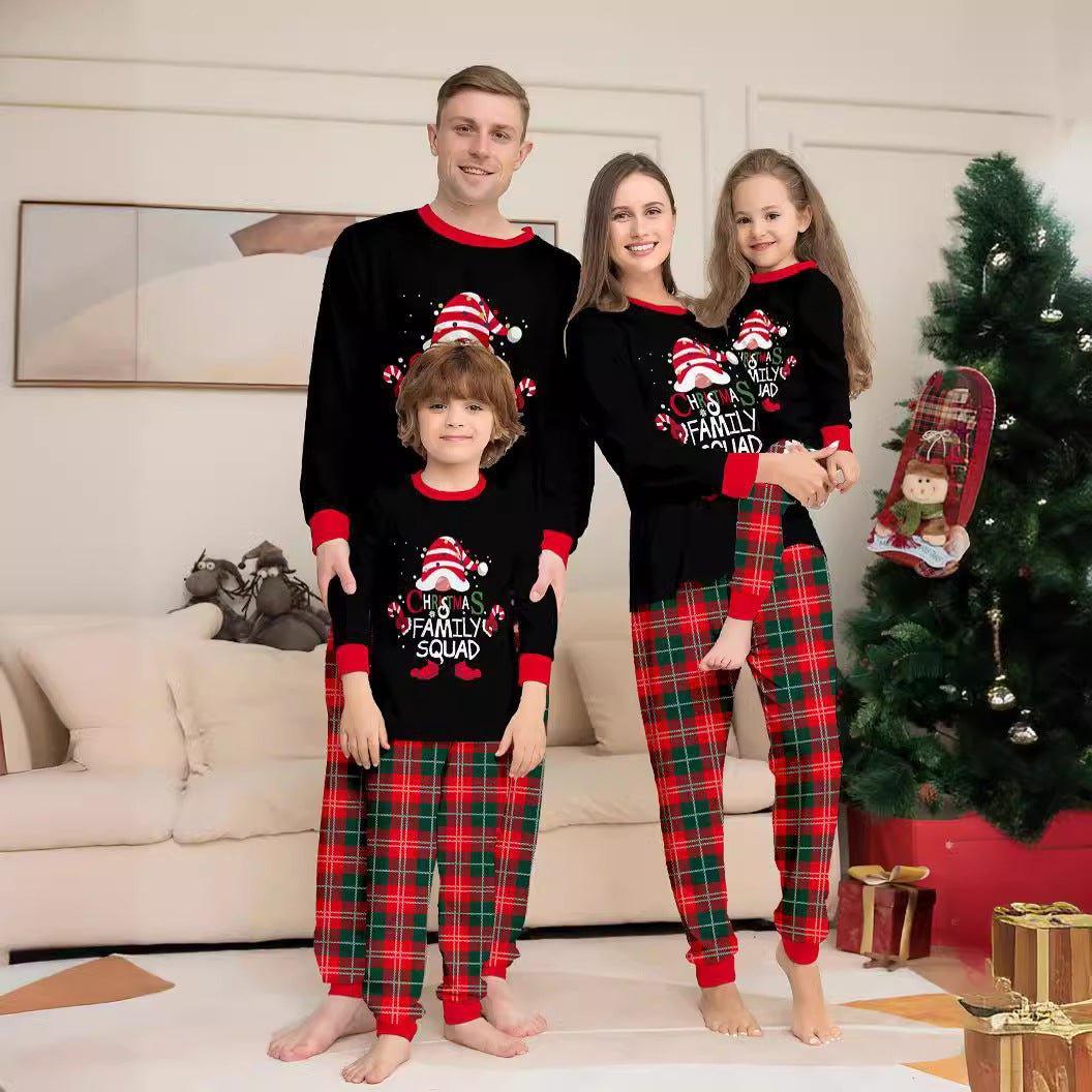 Christmas Cake Hat Letter Plaid Long Sleeve Two - Piece Family Matching Pajamas Set | Christmas Family Outfits - Coscosmos