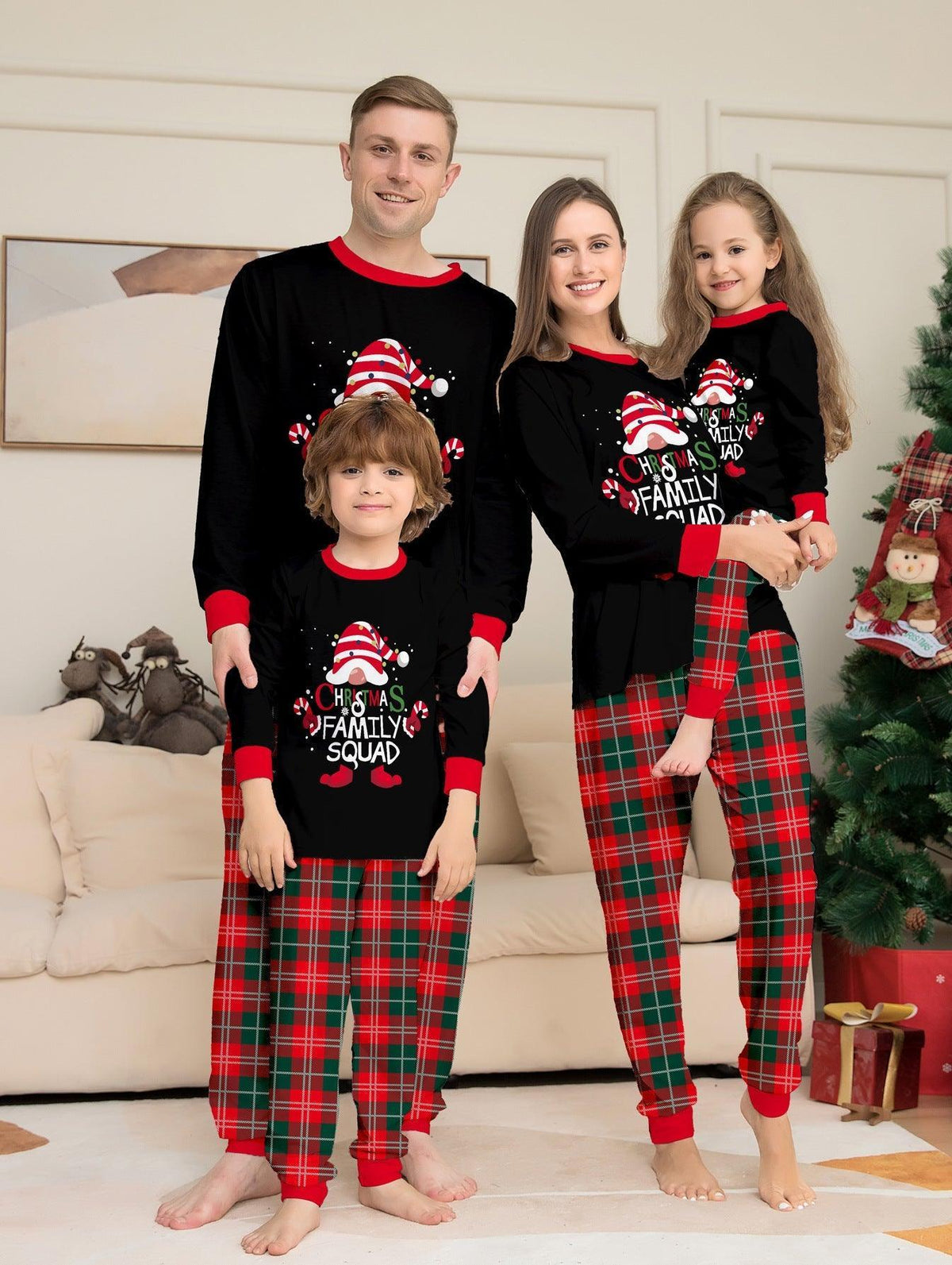 Christmas Cake Hat Letter Plaid Long Sleeve Two - Piece Family Matching Pajamas Set | Christmas Family Outfits - Coscosmos