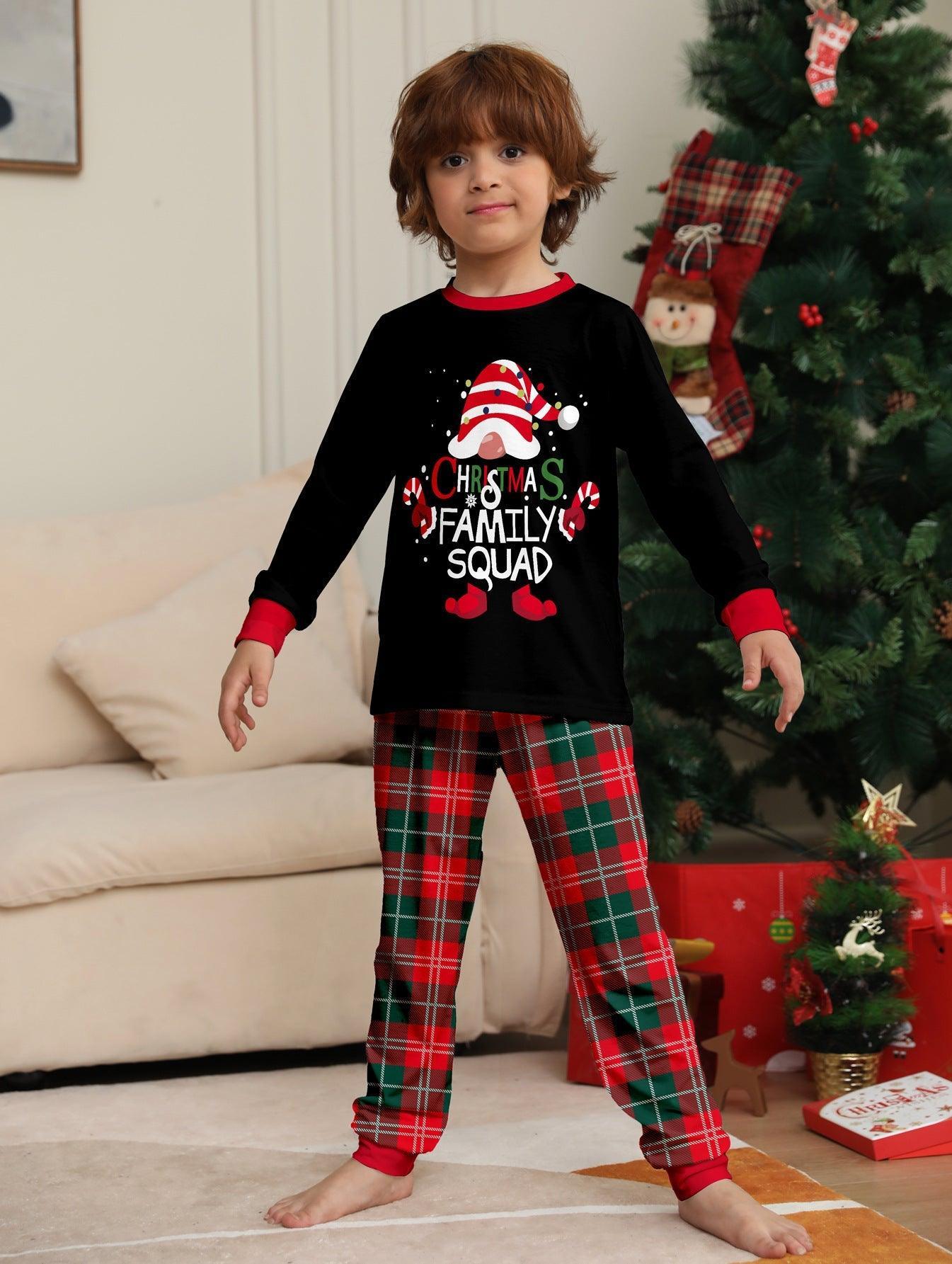 Christmas Cake Hat Letter Plaid Long Sleeve Two - Piece Family Matching Pajamas Set | Christmas Family Outfits - Coscosmos