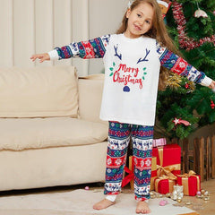 Christmas Cartoon Letter Antler Print Matching Family Pajama Set | Cozy Holiday Loungewear for Parents and Kids - Coscosmos