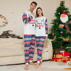 Christmas Cartoon Letter Antler Print Matching Family Pajama Set | Cozy Holiday Loungewear for Parents and Kids - Coscosmos