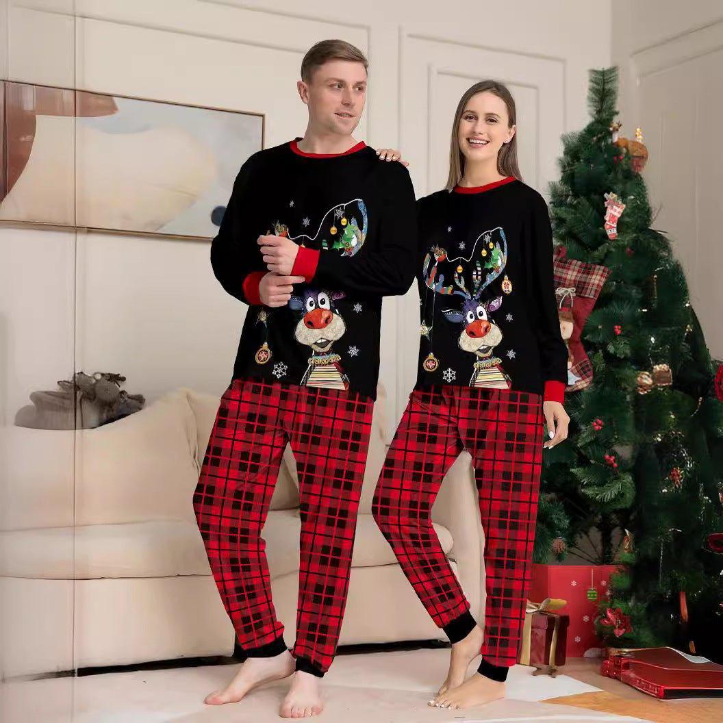 Christmas Cartoon Reindeer and Christmas Tree Printed Family Matching Pajama Set | Holiday Sleepwear - Coscosmos