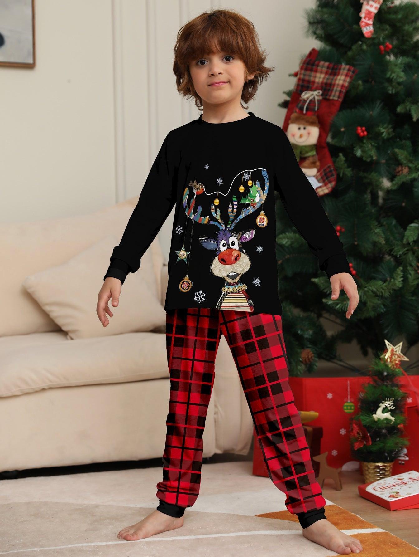 Christmas Cartoon Reindeer and Christmas Tree Printed Family Matching Pajama Set | Holiday Sleepwear - Coscosmos