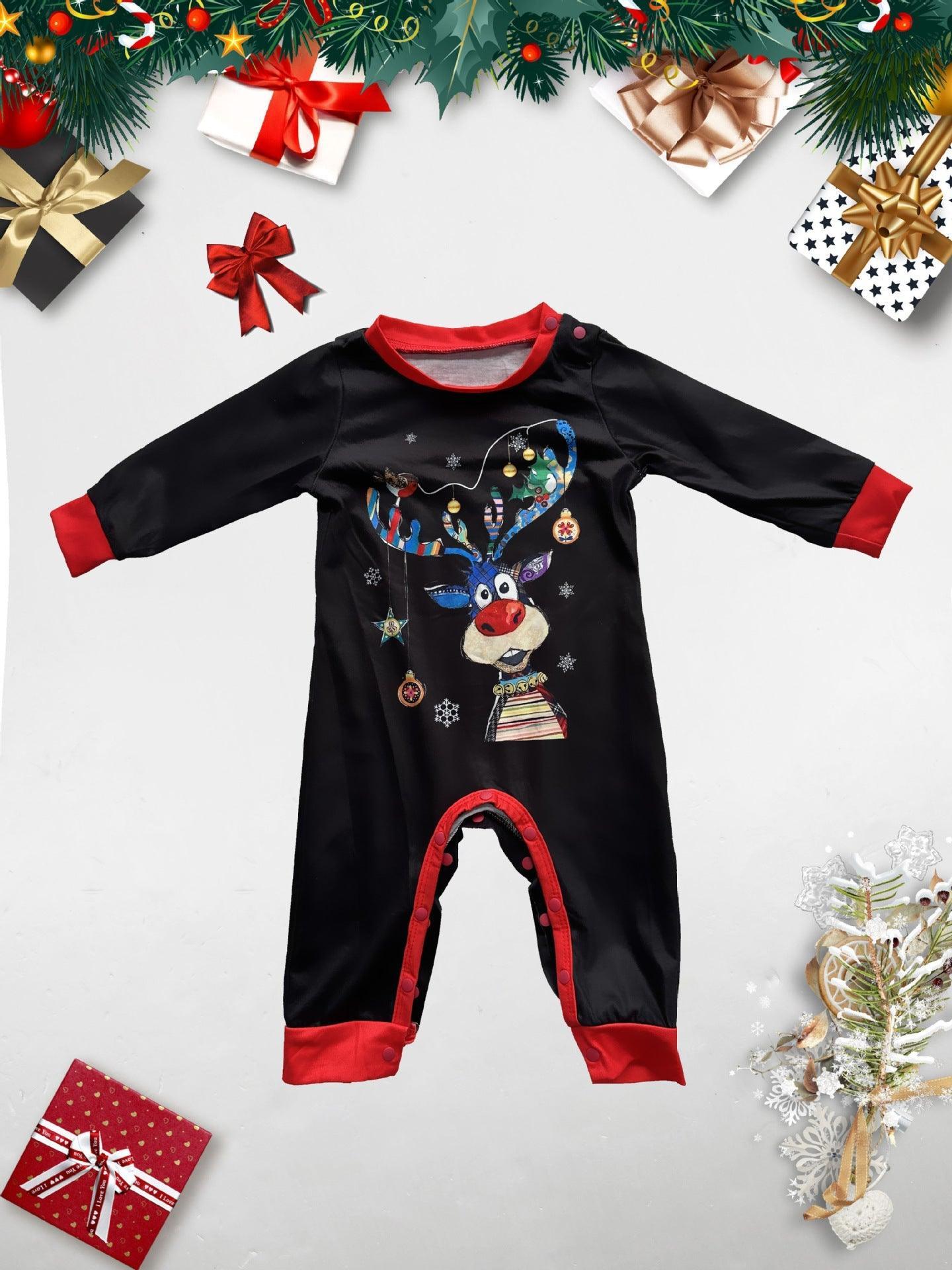 Christmas Cartoon Reindeer and Christmas Tree Printed Family Matching Pajama Set | Holiday Sleepwear - Coscosmos