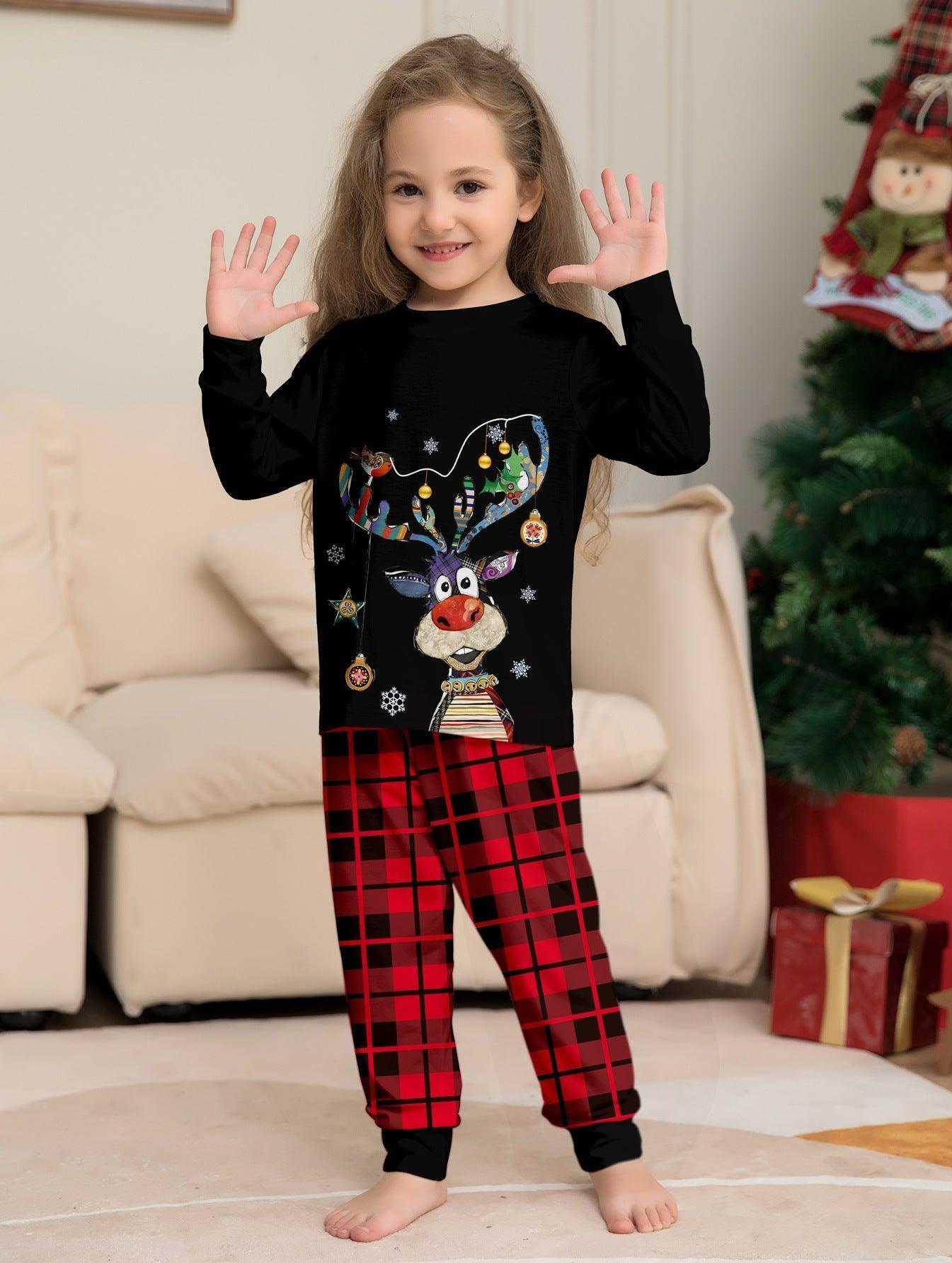 Christmas Cartoon Reindeer and Christmas Tree Printed Family Matching Pajama Set | Holiday Sleepwear - Coscosmos