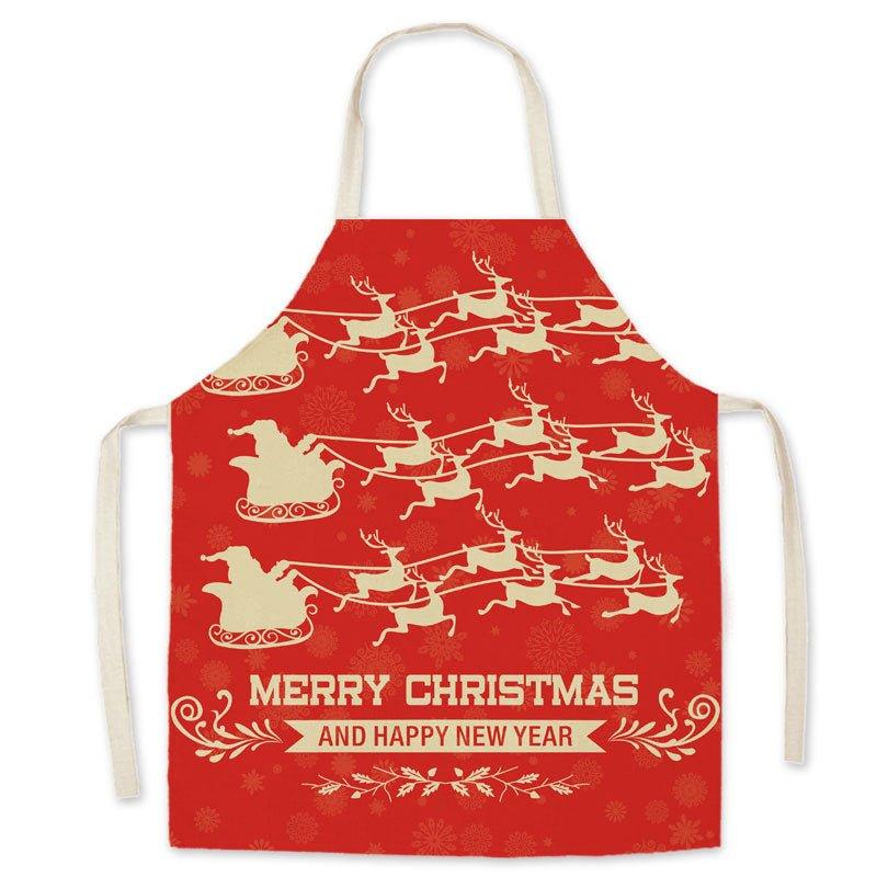 Christmas deer red festive imitation hemp printed apron, Christmas gift adult children parent - child smock waist cloth - Coscosmos