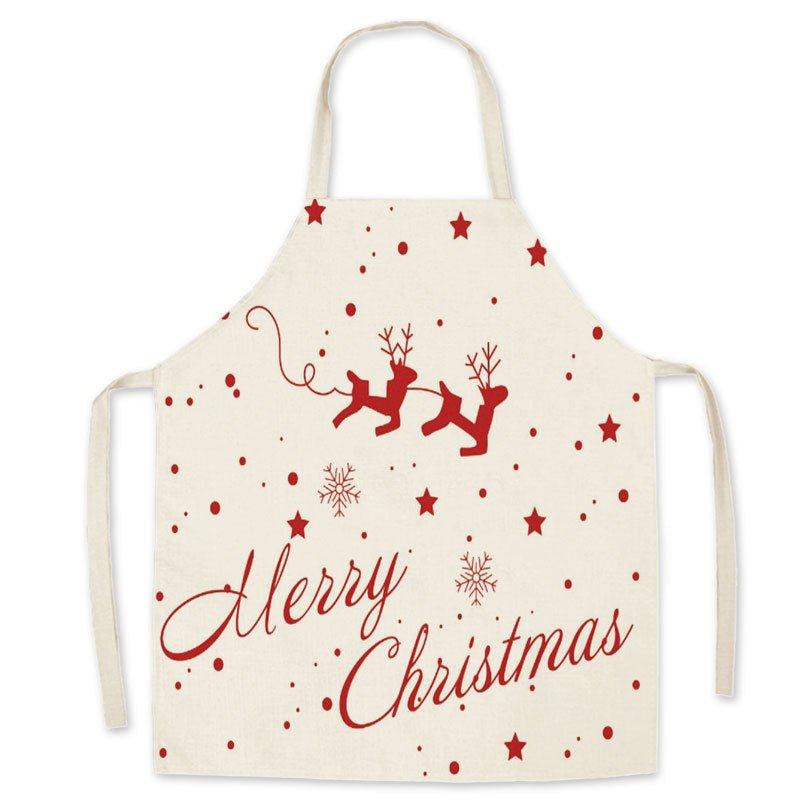 Christmas deer red festive imitation hemp printed apron, Christmas gift adult children parent - child smock waist cloth - Coscosmos