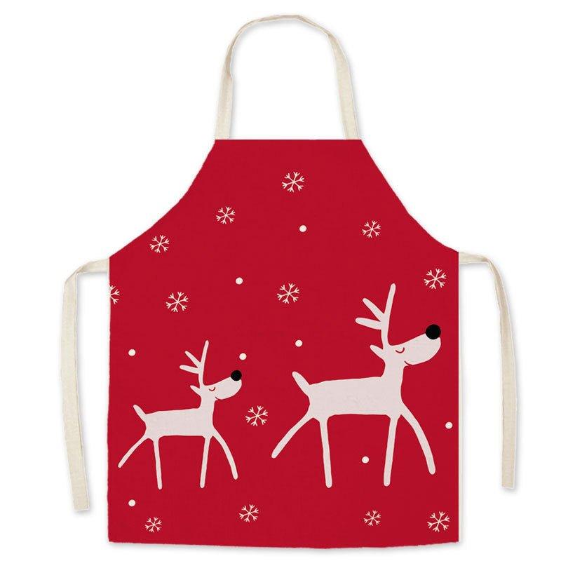 Christmas deer red festive imitation hemp printed apron, Christmas gift adult children parent - child smock waist cloth - Coscosmos