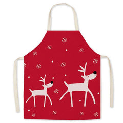 Christmas deer red festive imitation hemp printed apron, Christmas gift adult children parent - child smock waist cloth - Coscosmos