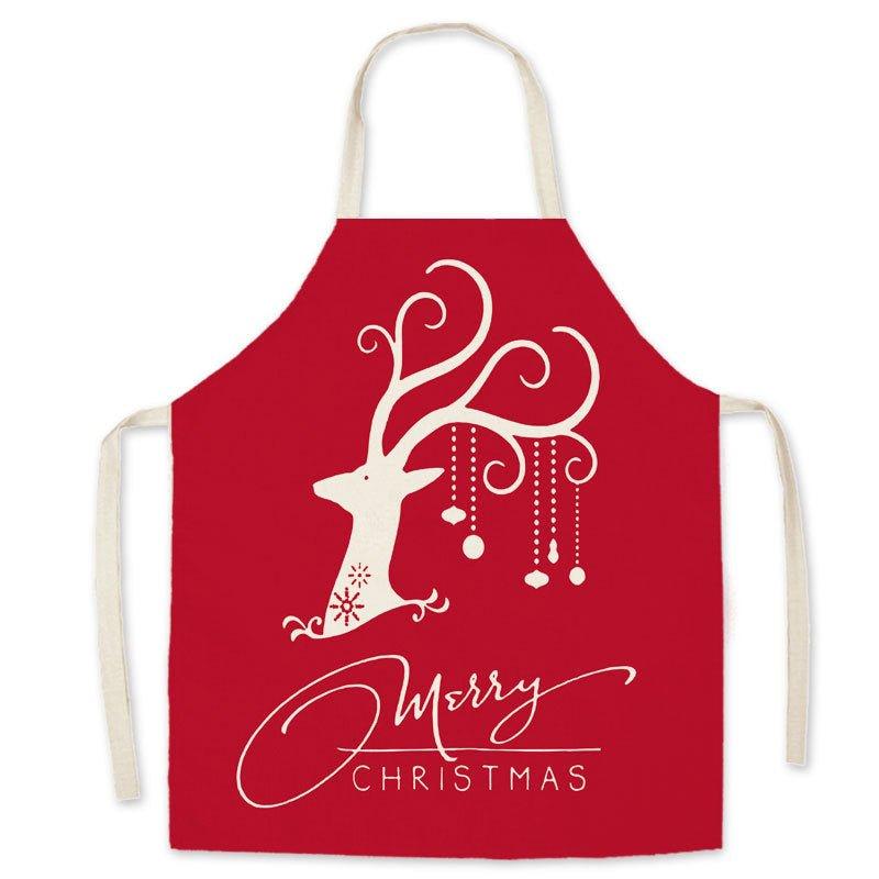 Christmas deer red festive imitation hemp printed apron, Christmas gift adult children parent - child smock waist cloth - Coscosmos