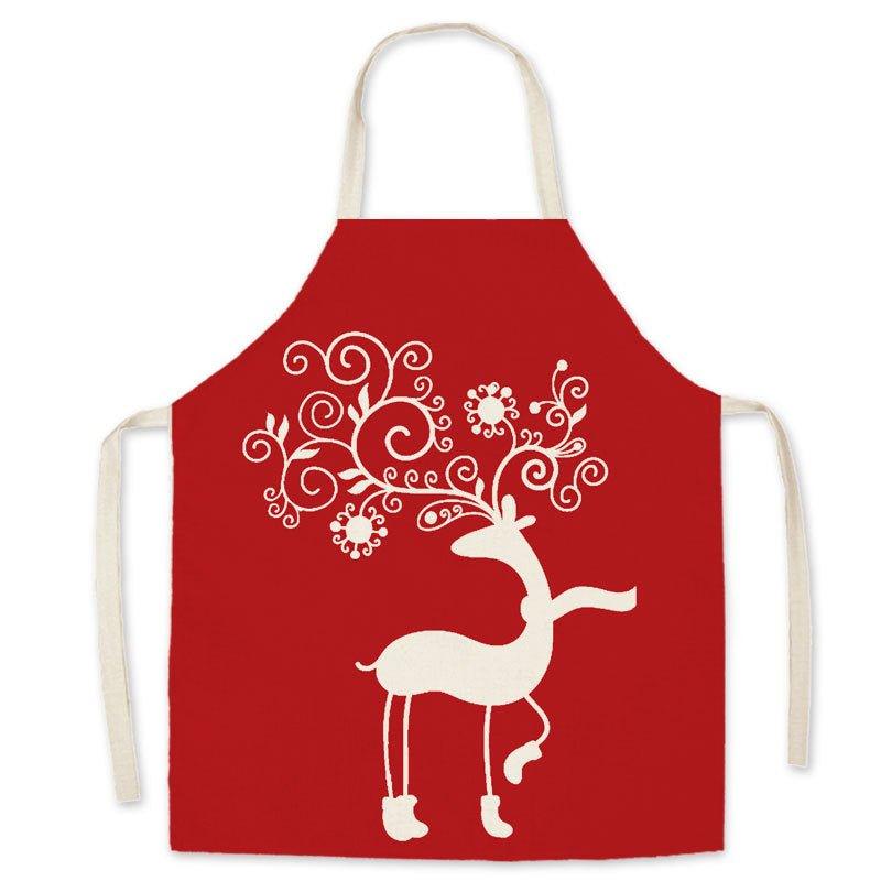 Christmas deer red festive imitation hemp printed apron, Christmas gift adult children parent - child smock waist cloth - Coscosmos