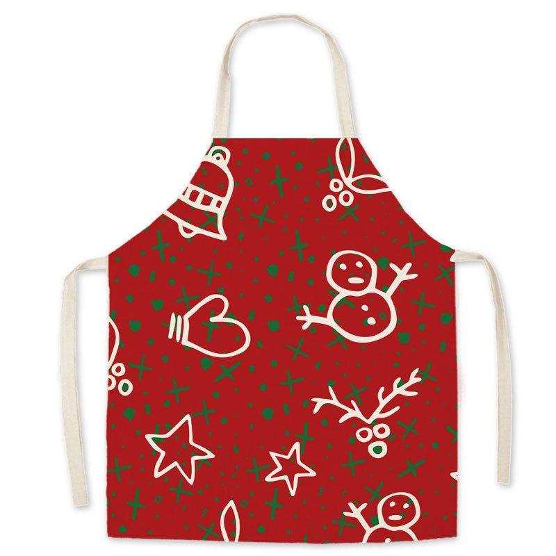 Christmas deer red festive imitation hemp printed apron, Christmas gift adult children parent - child smock waist cloth - Coscosmos