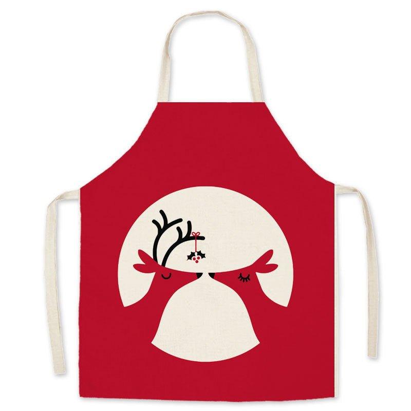 Christmas deer red festive imitation hemp printed apron, Christmas gift adult children parent - child smock waist cloth - Coscosmos