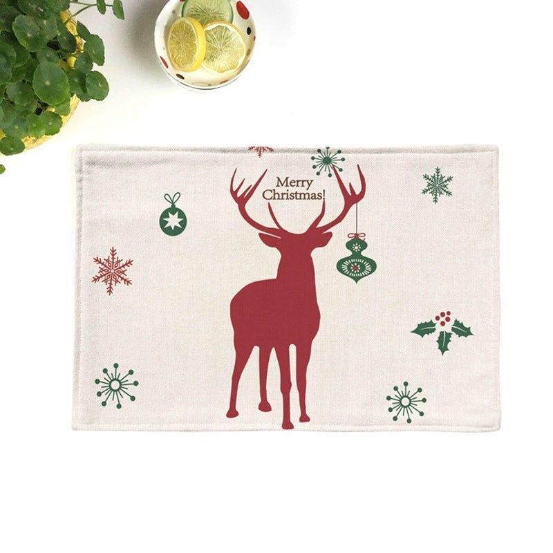 Christmas elk imitation linen cotton and linen placemat, festive Santa Claus Christmas tree thermal insulation western food mat plate mat - Coscosmos